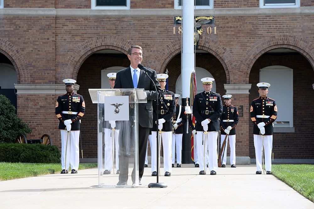 Secretary of defense participates in the Marine Corps commandant passage of command ceremony
