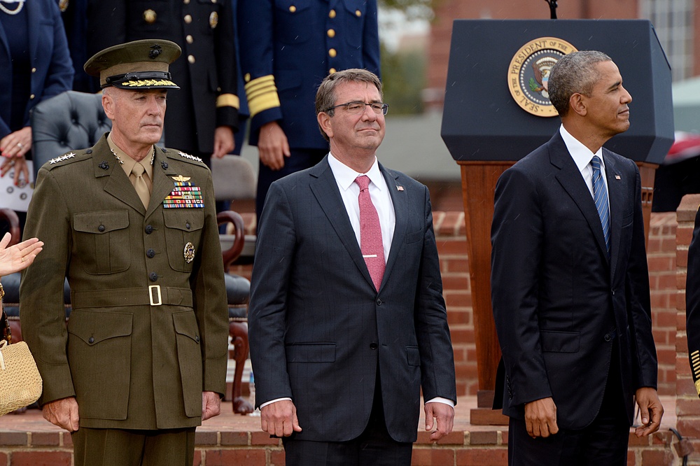 POTUS, SD and new CJCS stand at attention