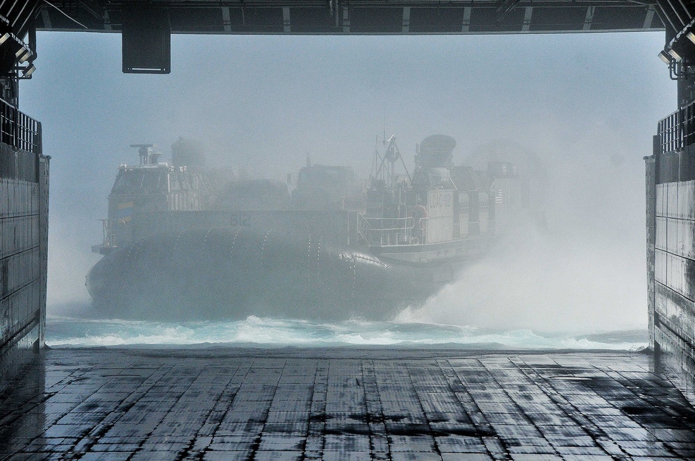 LCAC disembarks USS New Orleans well deck