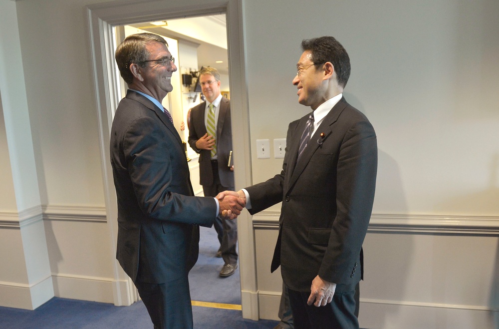 Secretary of Defense Ash Carter meets with Japan's Foreign Minister Fumio Kishida