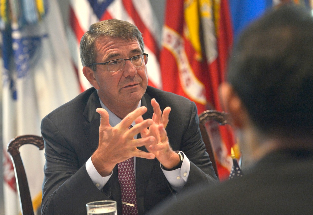 Secretary of Defense Ash Carter meets with Japan's Foreign Minister Fumio Kishida