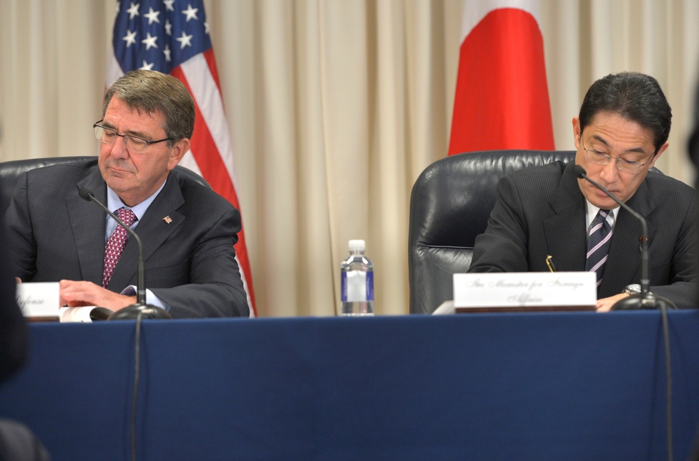 Secretary of Defense Ash Carter meets with Japan's Foreign Minister Fumio Kishida