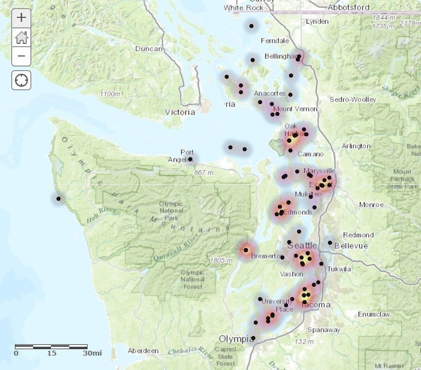 Unmanned, adrift vessels in Puget Sound