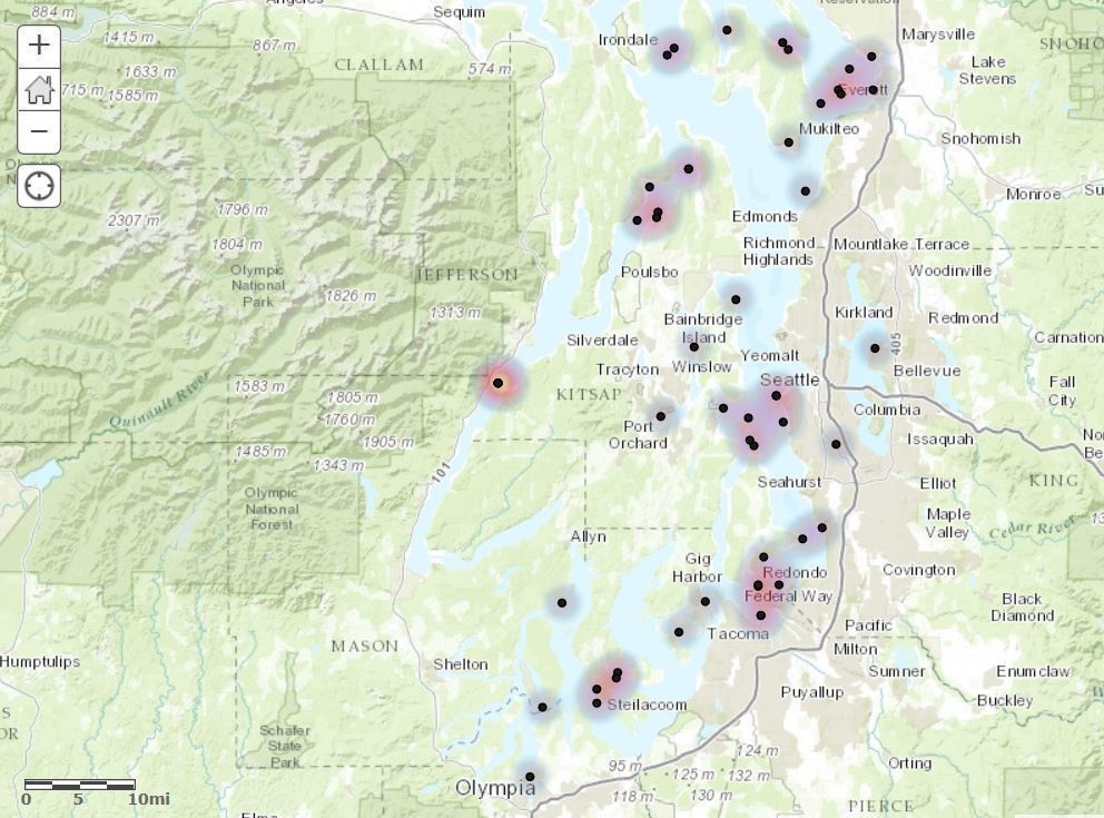 Unmanned, adrift vessels in Puget Sound