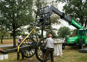 Cannon and carriage reinstalled at the gravesite of Maj. Gen. Wallace Fitz Randolph in Arlington National Cemetery