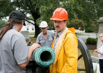 Cannon and carriage reinstalled at the gravesite of Maj. Gen. Wallace Fitz Randolph in Arlington National Cemetery