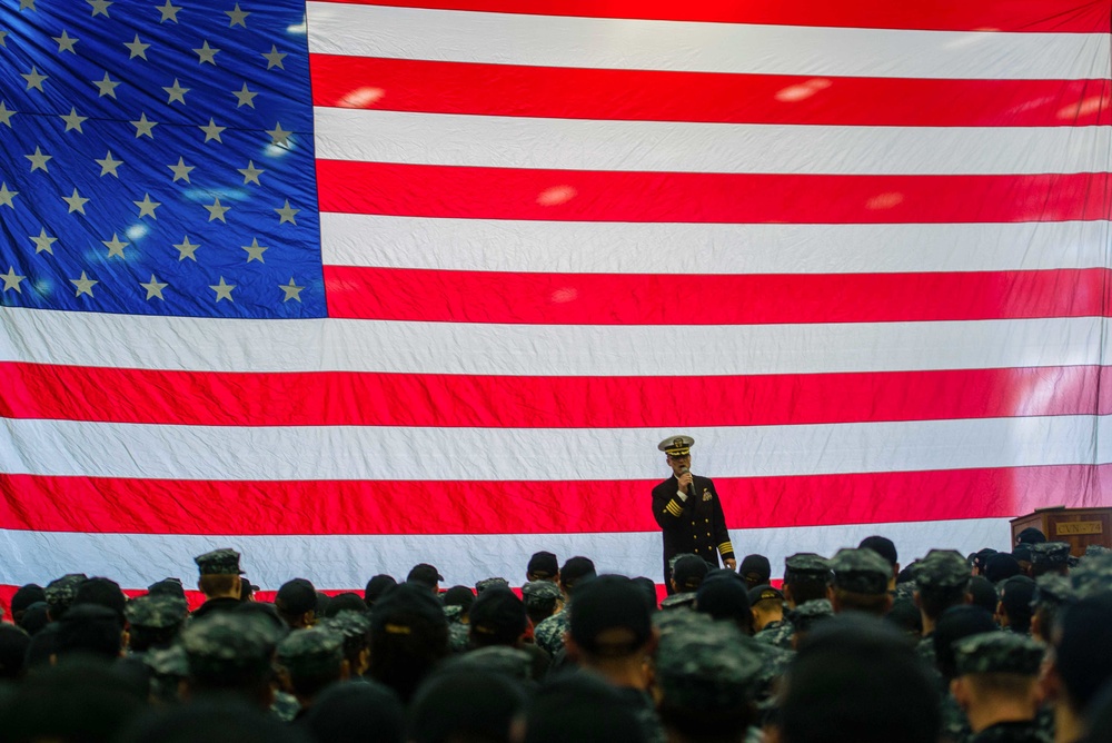 USS John C. Stennis Sailors addressed during all-hands call