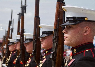 U.S. Marine Corps Silent Drill Platoon performs at the Washington Redskins’ Military Appreciation Day