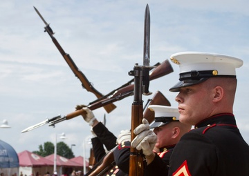 U.S. Marine Corps Silent Drill Platoon performs at the Washington Redskins’ Military Appreciation Day