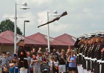 U.S. Marine Corps Silent Drill Platoon performs at the Washington Redskins’ Military Appreciation Day