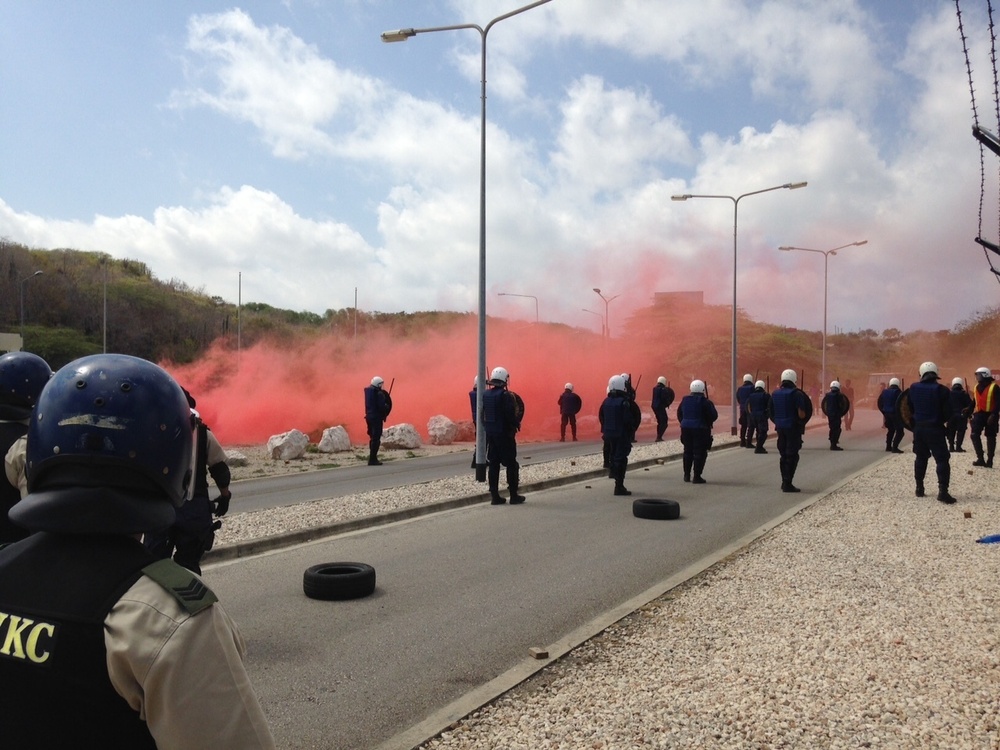 US Forward Operation Location Curacao participates in a Joint Confrontation Management Riot Exercise