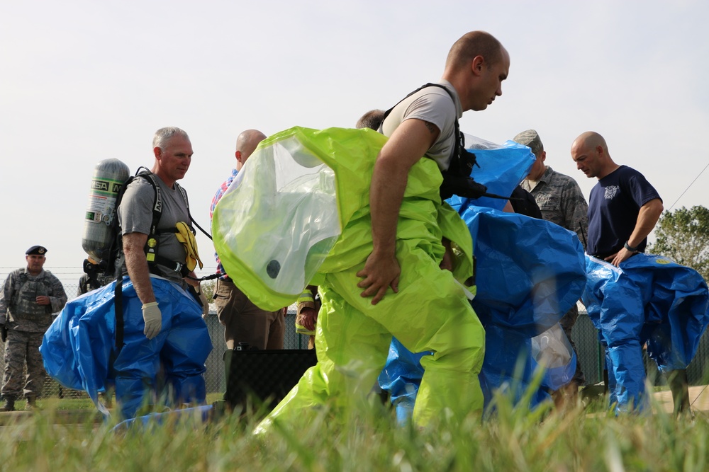 179th, local first responders collaborate in decontamination exercise