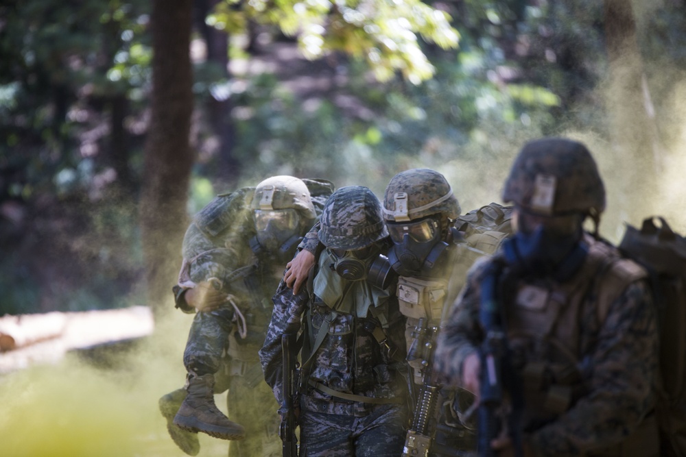 U.S. and ROK Marines Test CBRN Response During Gas Attack