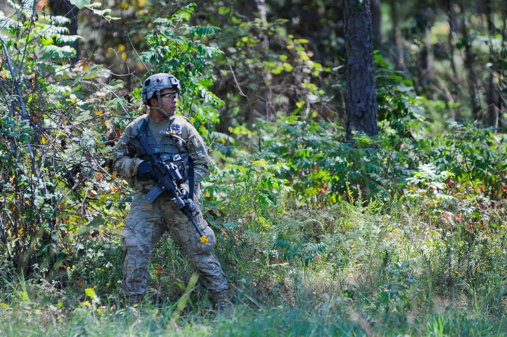 Strike Brigade Soldier on patrol at JRTC