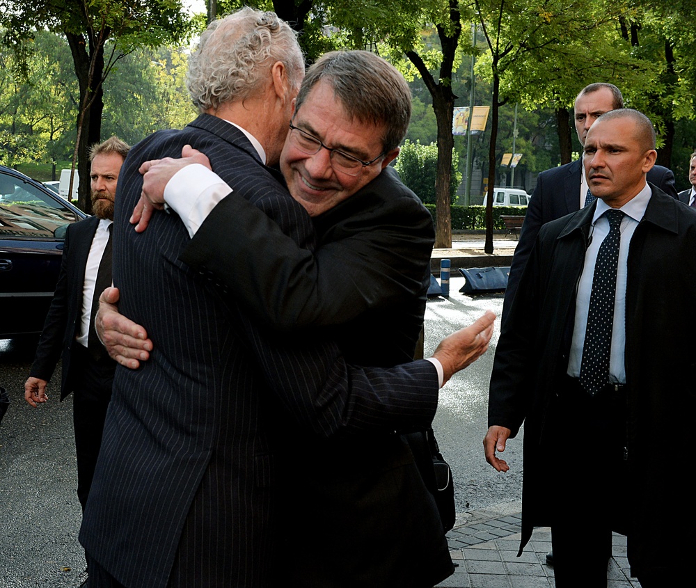 Secretary of defense, Spain's MOD share an embrace