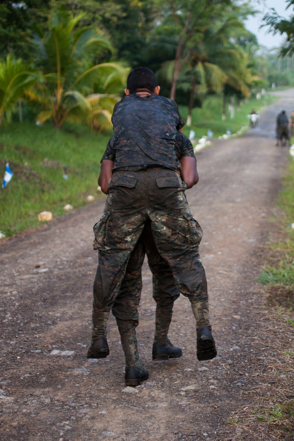 U.S. Marines with SCT-Guatemala, SPMAGTF-SC, lead the Brigada de Infanteria Marina in physical training