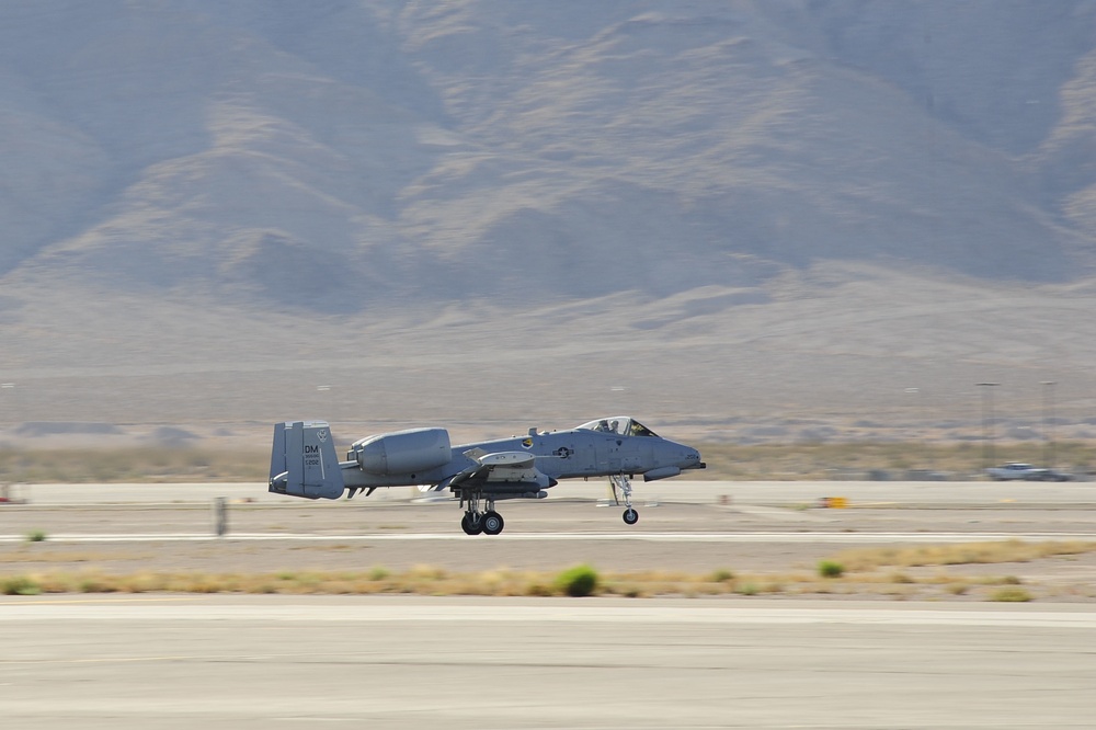 A-10s land at Nellis Air Force Base during Green Flag-West