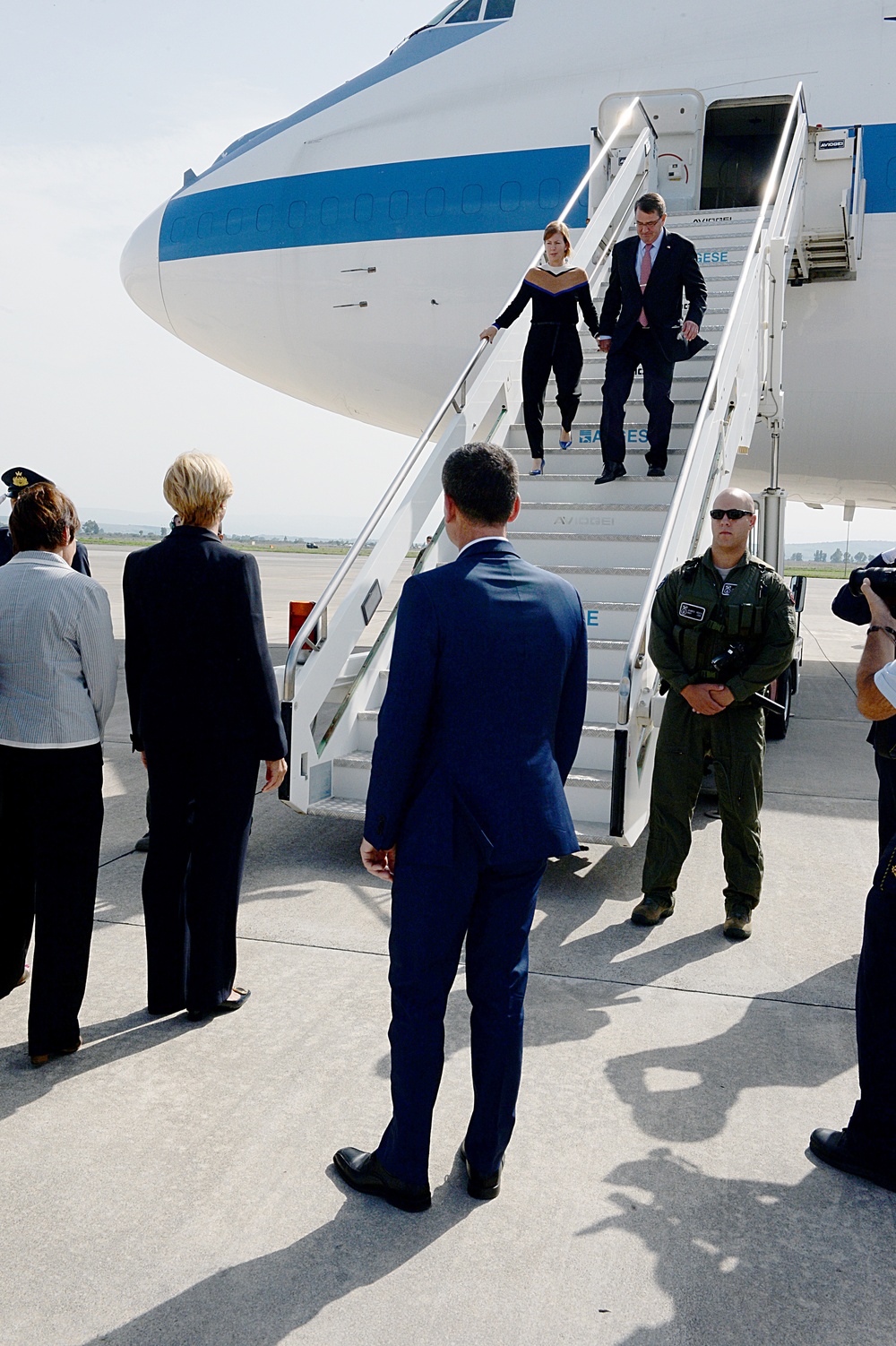 Secretary of defense and his wife Stephanie arrive Sigonella, Italy