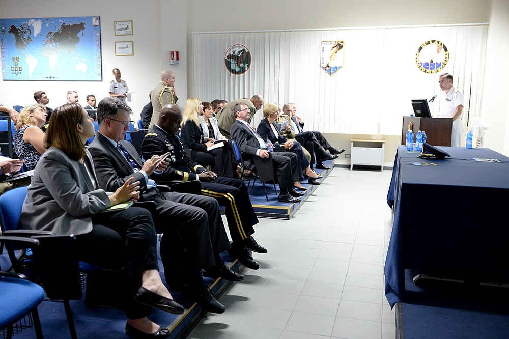 Secretary of defense and Italian Defense Minister Roberta Pinotti listens to operational briefs