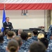 Secretary of defense answers questions from troops during a troop event