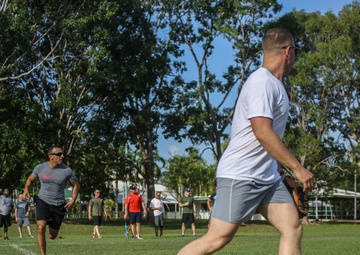 MRF-D Marines play softball near the end of their deployment