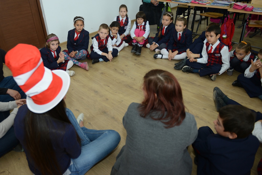 Volunteer reads Dr. Seuss