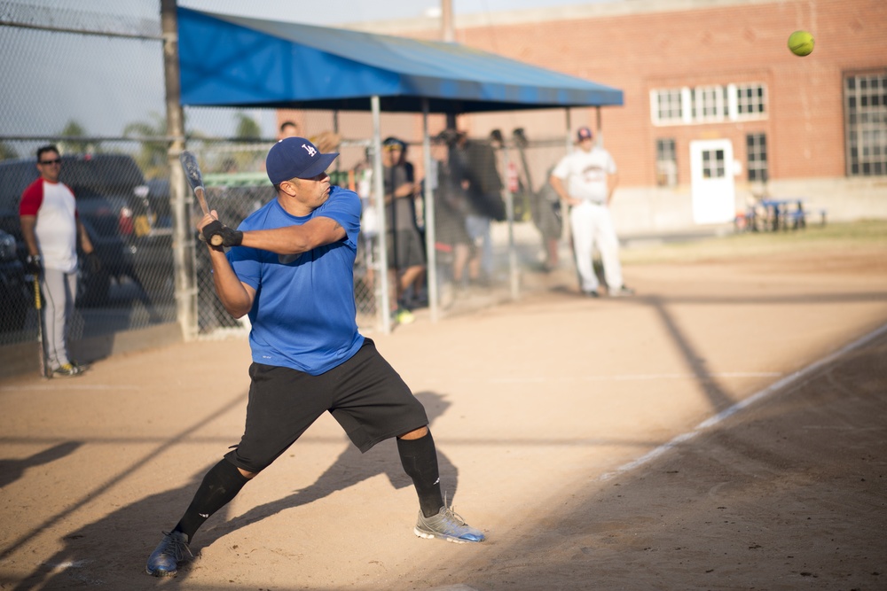 A Coast Guard Base Alameda member prepares to swing during the Fleet Week interagency softball tournament