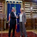Secretary of defense and Italian MoD shake hands following their joint press conference