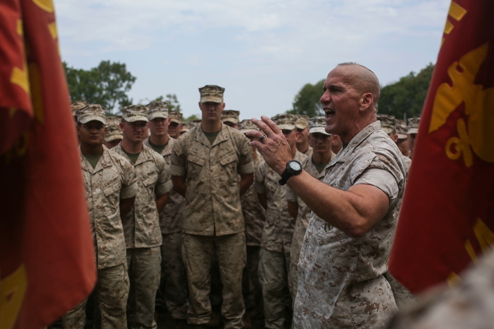 3rd Marine Division Commanding General and Sergeant Major motivate MRF-D Marines