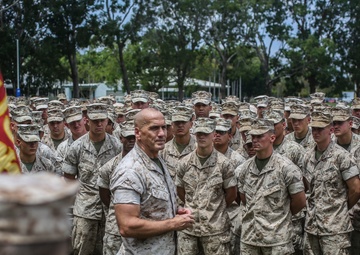 3rd Marine Division Commanding General and Sergeant Major motivate MRF-D Marines