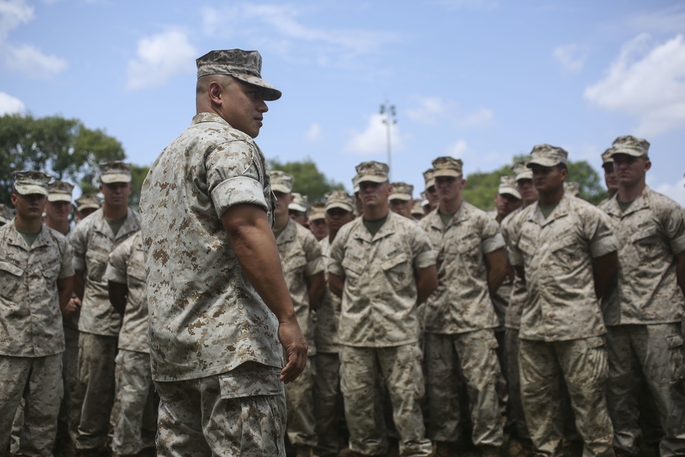 3rd Marine Division Commanding General and Sergeant Major motivate MRF-D Marines