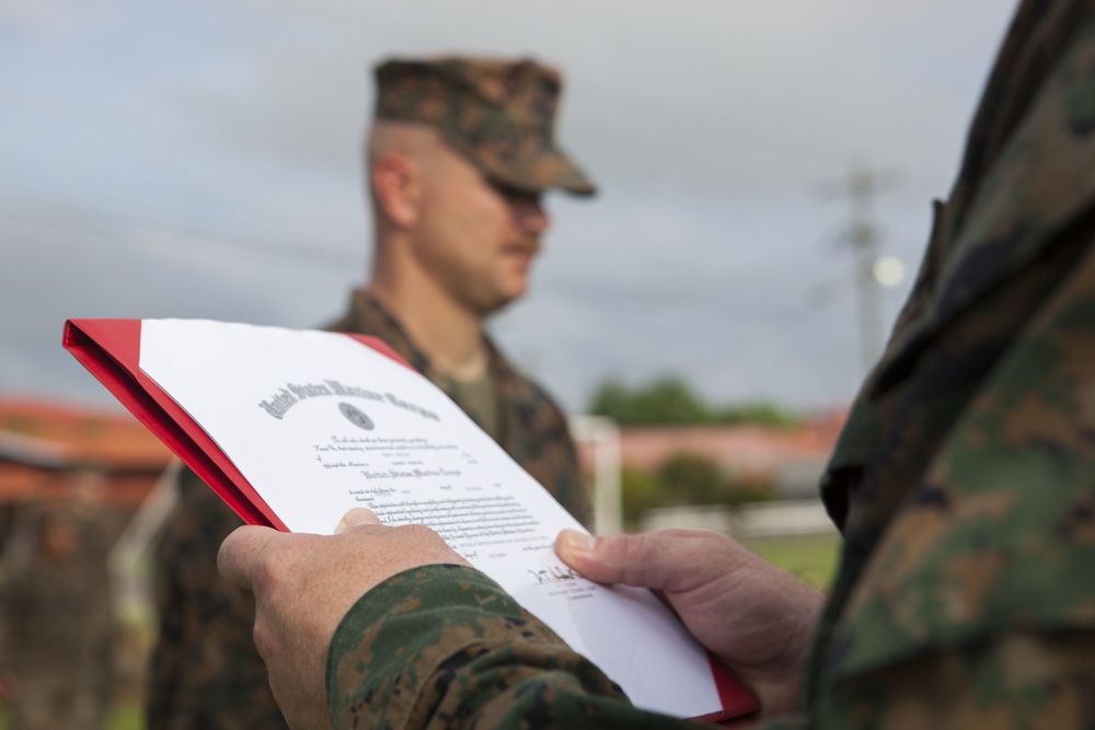 US Marine Jon Hidlay is promoted to the rank of Gunnery Sgt.
