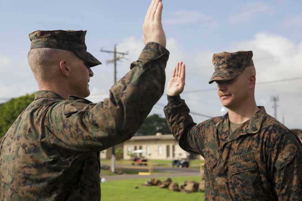 US Marine Jon Hidlay is promoted to the rank of Gunnery Sgt.