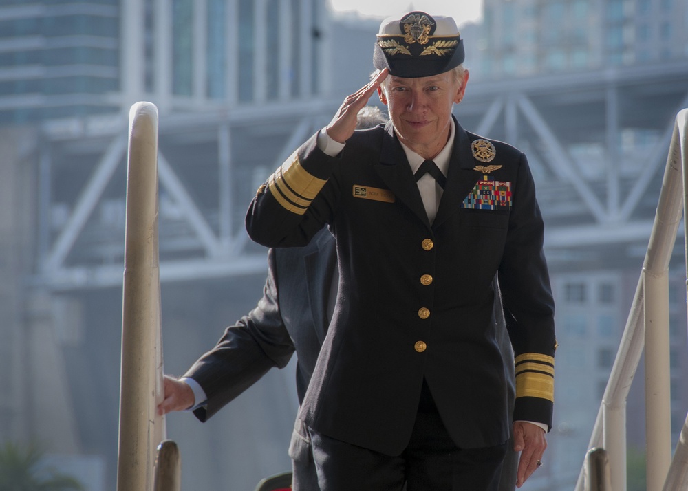 Admiral Tyson arrives on USS Somerset (LPD 25)