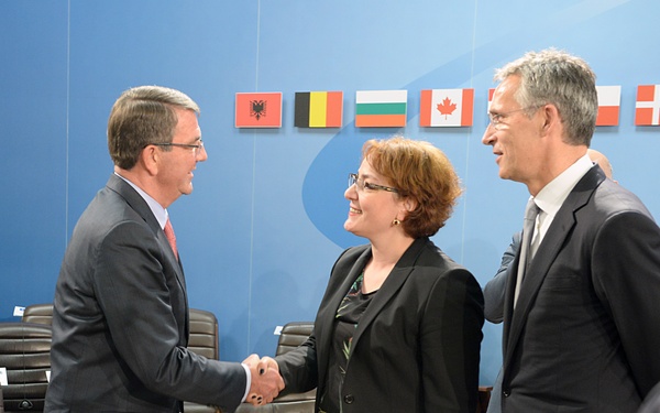 Secretary of defense, Georgia MoD and SG NATO exchange greetings