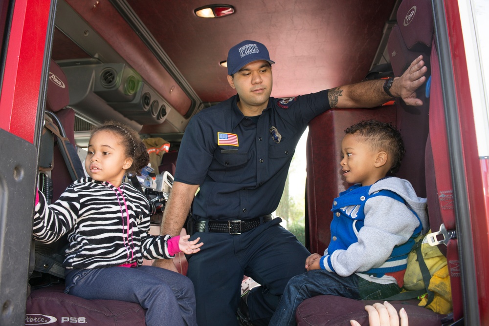 Firefighters entertain and educate children aboard MCLB Barstow