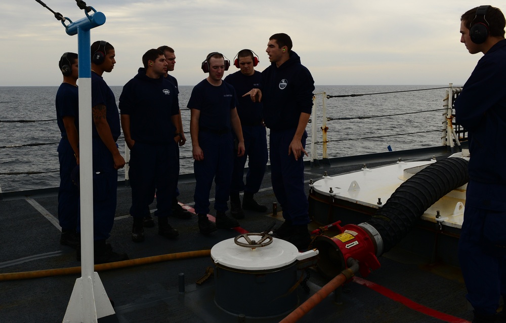 Damage control training aboard the Coast Guard Cutter Midgett