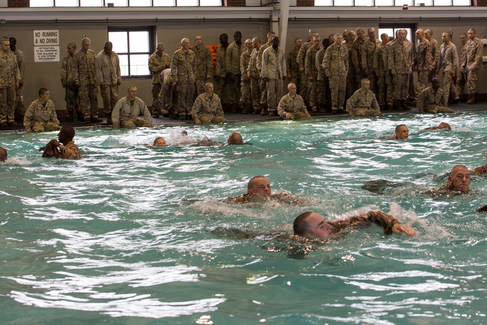 Marine recruits conquer swim qualification on Parris Island