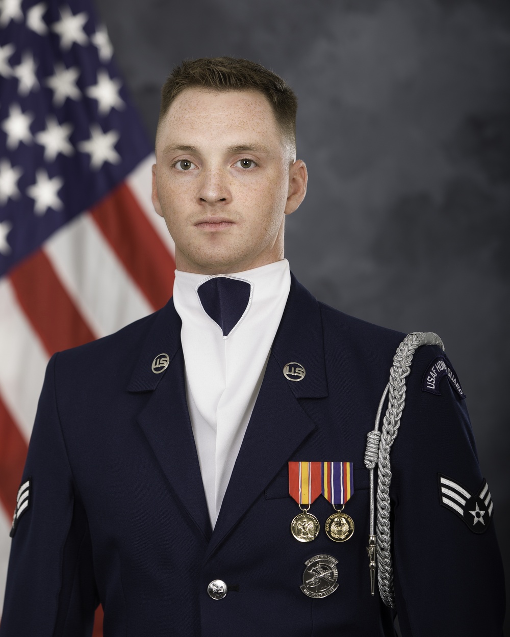 Official portrait, US Air Force Honor Guard Drill Team member, Senior Airman Jacob J.W. Swank, US Air Force
