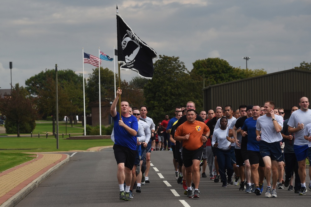 501st CSW Airmen form up for POW/MIA run