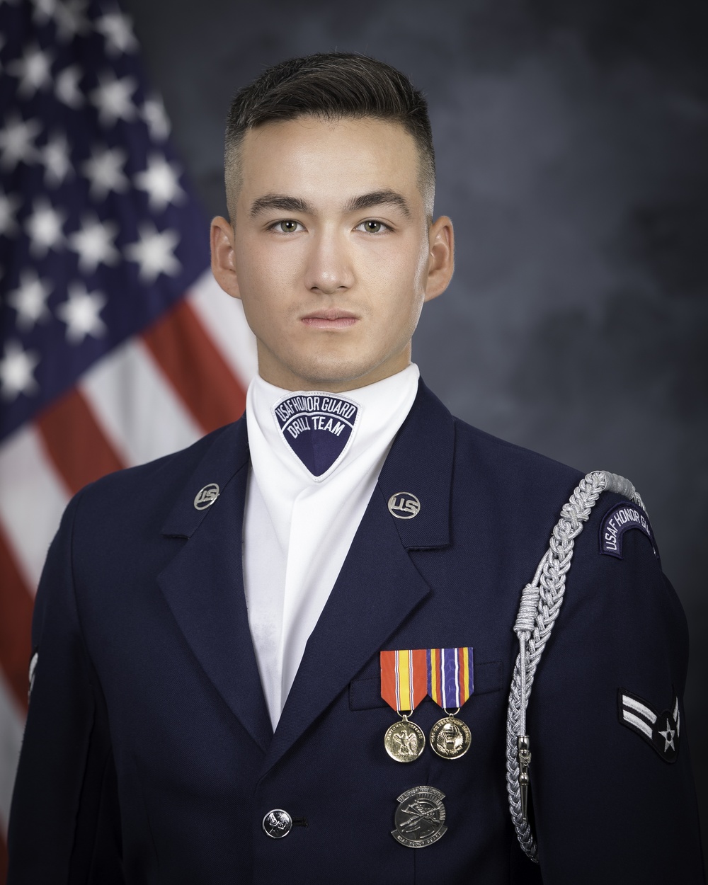 Official portrait, US Air Force Honor Guard Drill Team member, Airman 1st Class Kosei K. Carty, US Air Force