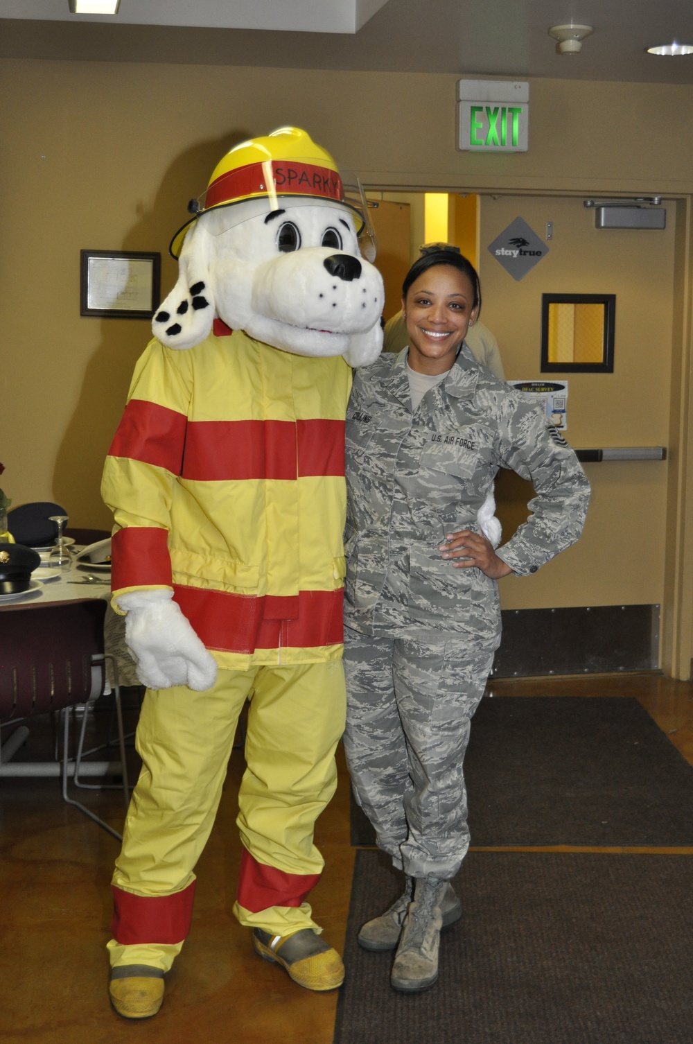 Sparky the Fire Dog visits the 152nd Airlift Wing to spread fire safety awareness
