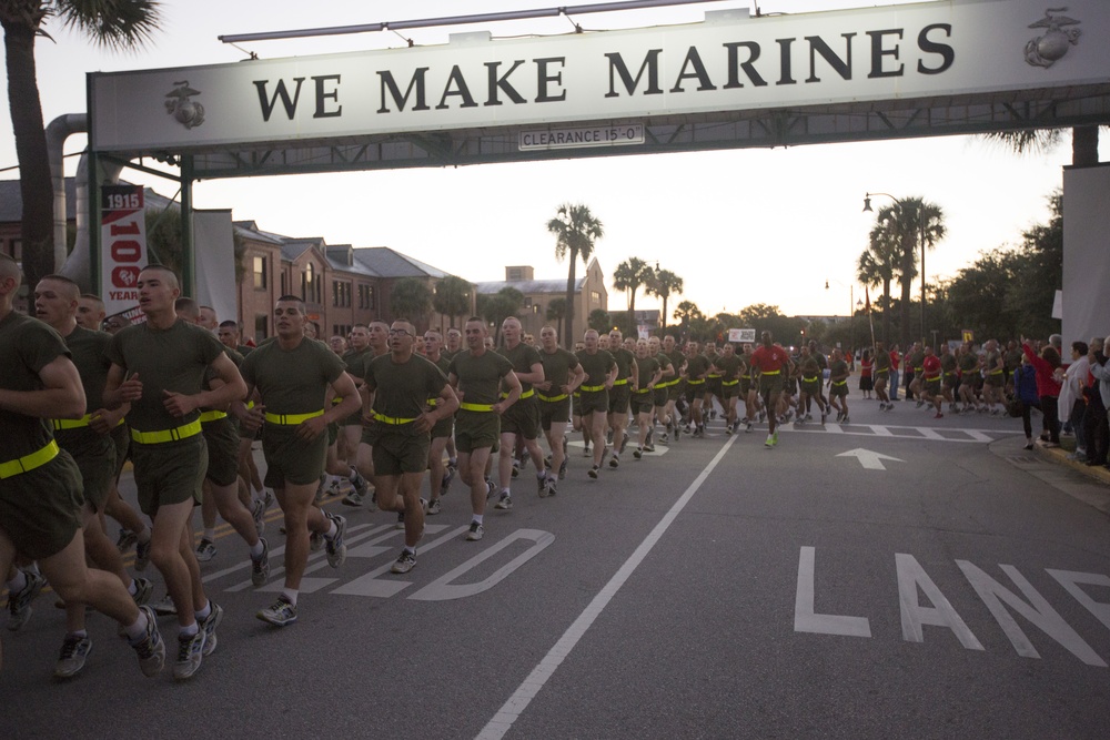 Parris Island’s newest Marines celebrate 100 years with motivation run