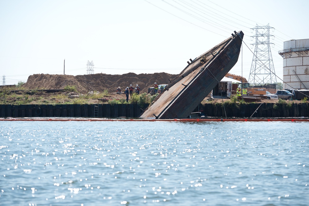 Sunken tug, submerged barge in Houston Ship Channel