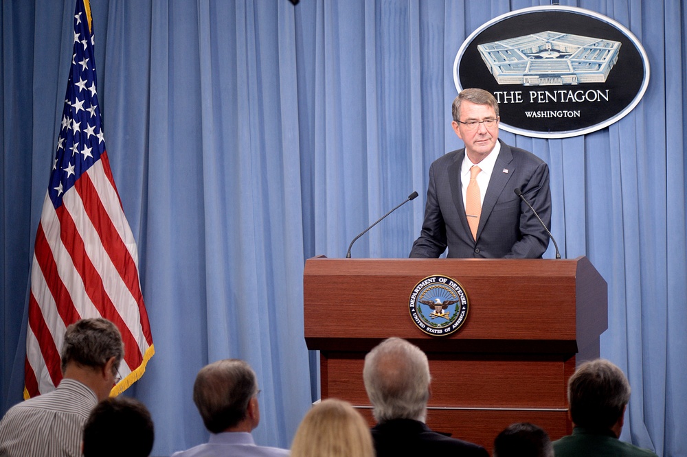 Secretary of defense answers questions during press briefing