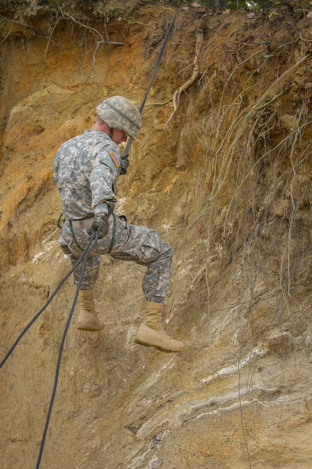 Rappelling soldier