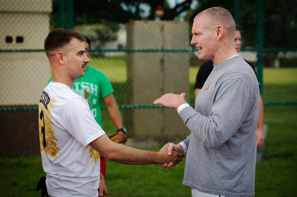 Marines play ball with MARFORPAC commander