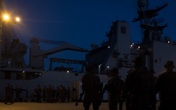 U.S. Marines embark USS Germantown during Blue Chromite 16
