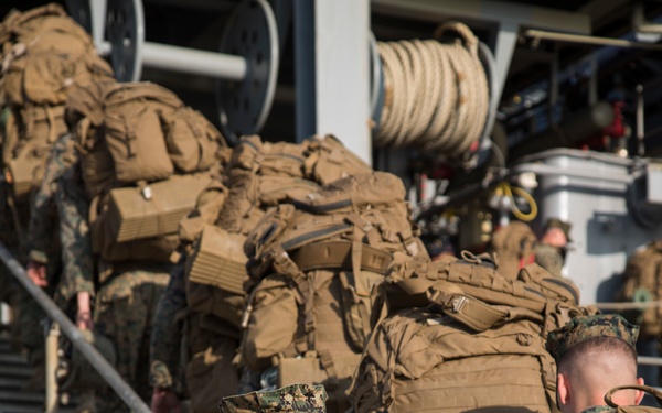 U.S. Marines embark USS Germantown during Blue Chromite 16