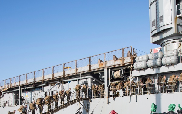 U.S. Marines embark USS Germantown during Blue Chromite 16